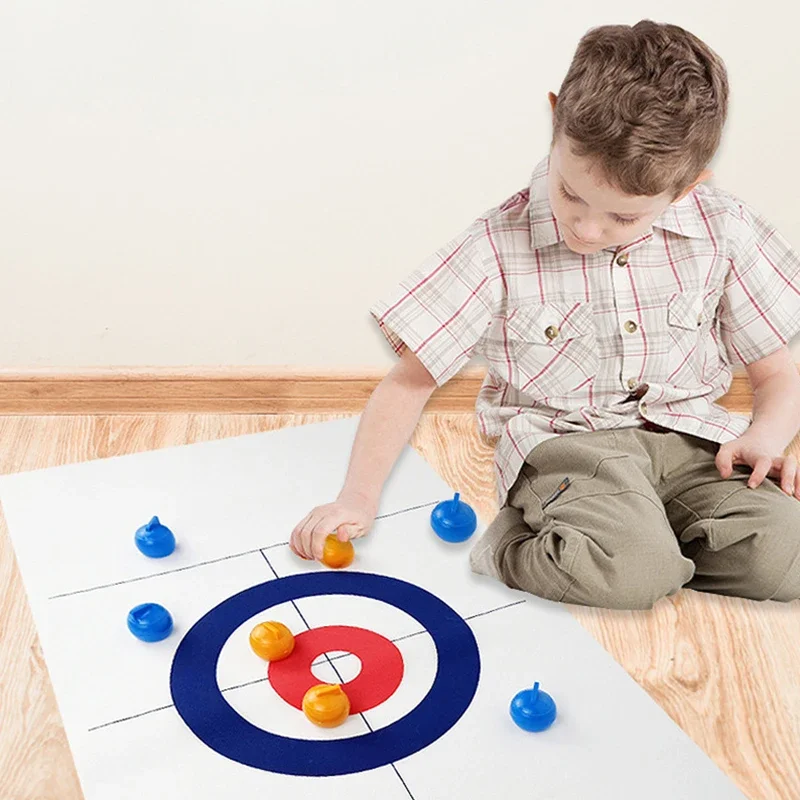 Family Fun Board Games for Kids & Adults: Tabletop Curling Game with 8 Rollers & Shuffleboard Pucks!