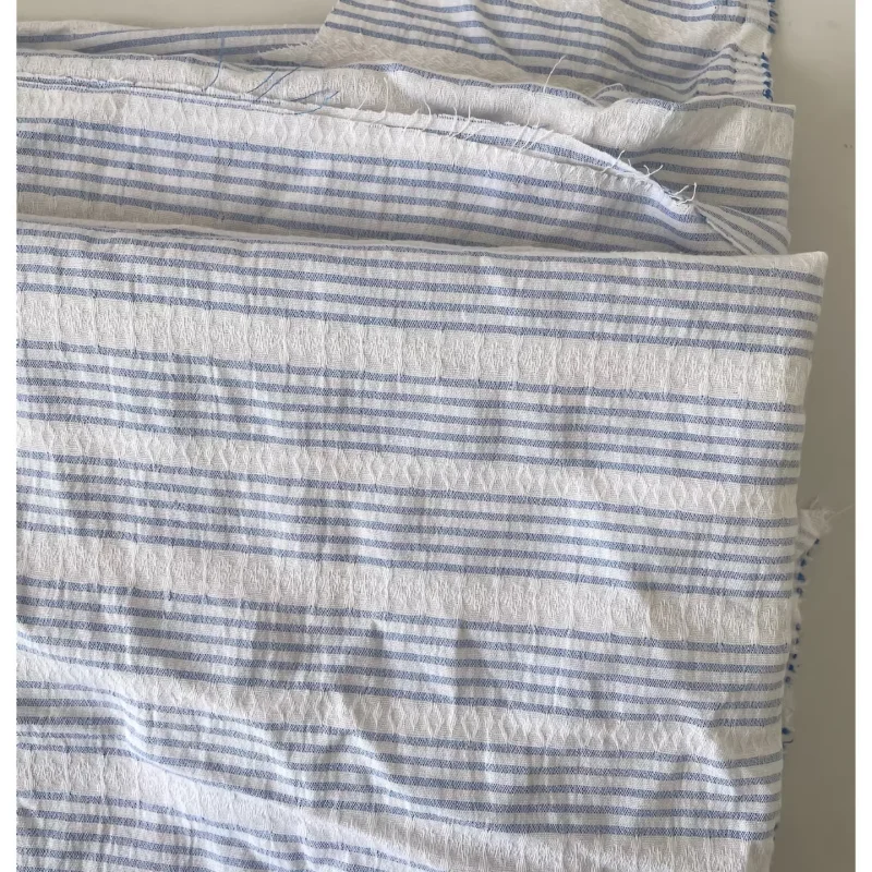 Summer lightblue and white striped jacquard textured woven cotton fabric for diy blouse dress clothing fabric