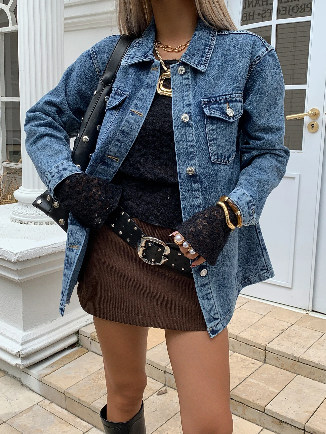 سترة نسائية فضفاضة من قماش الدنيم للربيع والخريف بأكمام طويلة تناسب الجميع