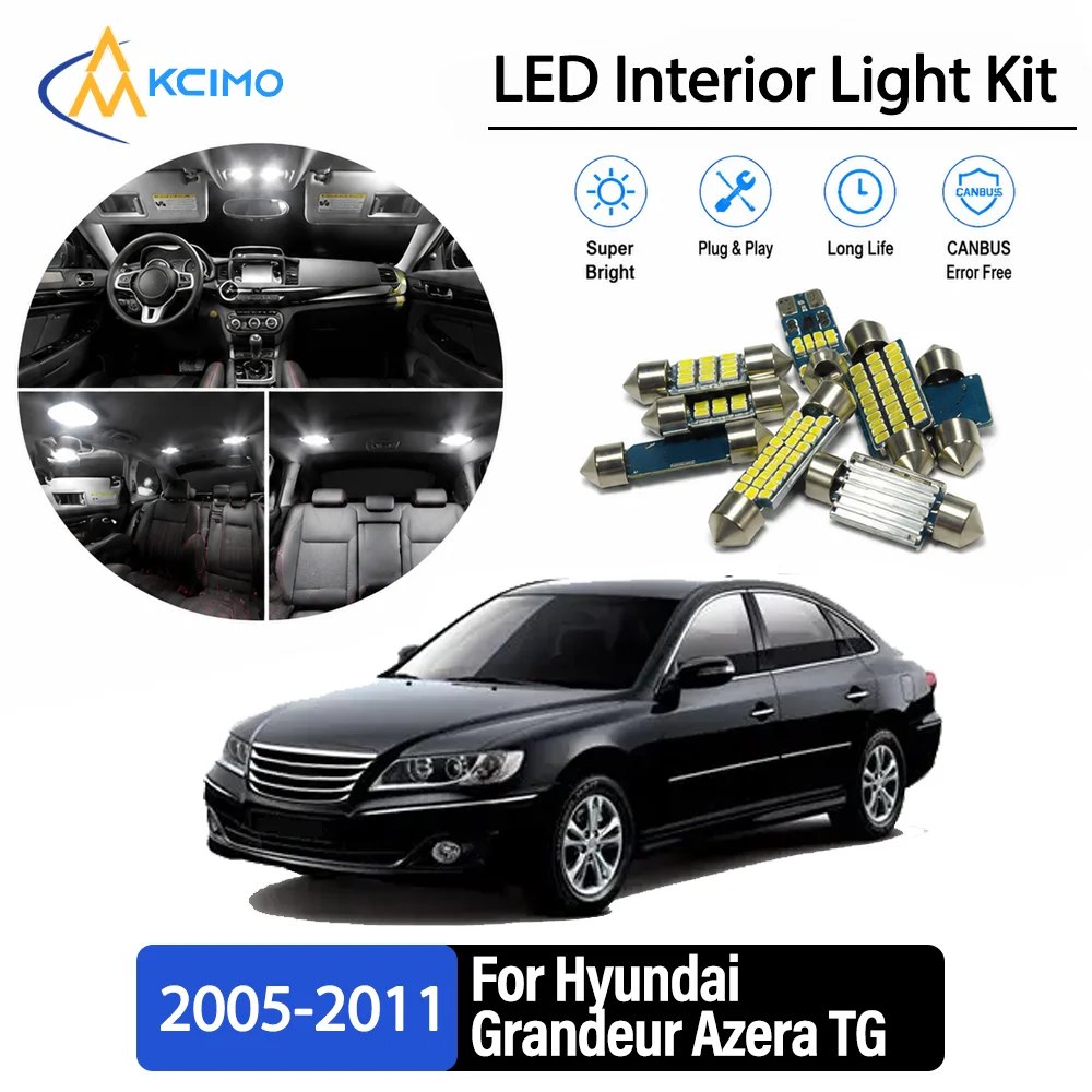 For Hyundai Grandeur Azera TG 2005-2011 Premium No-Wire Continuous Glow Auto Interior LED Bulb Remodel Set Cabin Refit Lamps