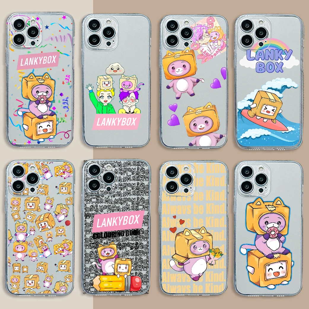 Cute Cartoon Cute HOT LankyBoxs Phone Case for IPhone 16 15 14 13 12 11 Mini Pro Max X XR XSMax 7 8 Plus SE20 Transparent Cover