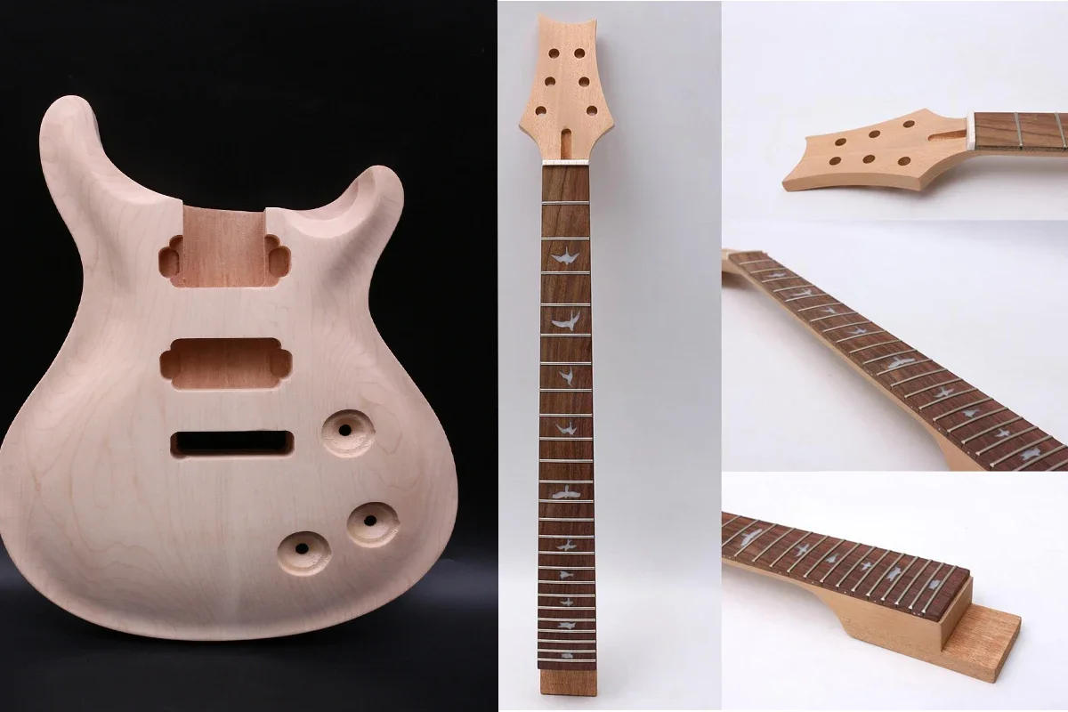 

Electric Guitar Body+Neck 24 Fret 25.5 Inch Set in Style Rosewood Fretboard Bird Inlay Unfinished HAVE BRIDGE Hole DIY Project