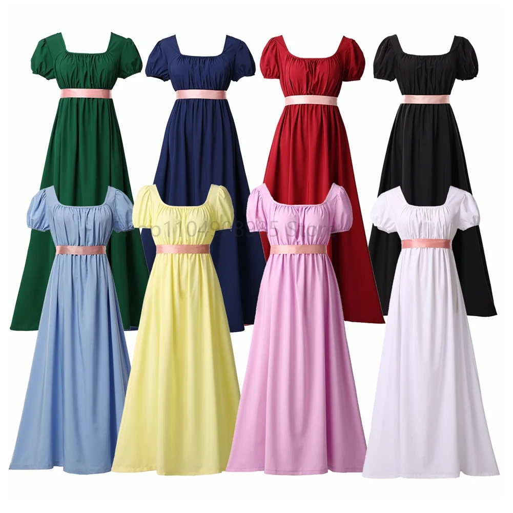 

Regency Tea Party Gown Cosplay Costume Women Short Sleeve Vintage Victorian Medieval High Waist Ball Dress