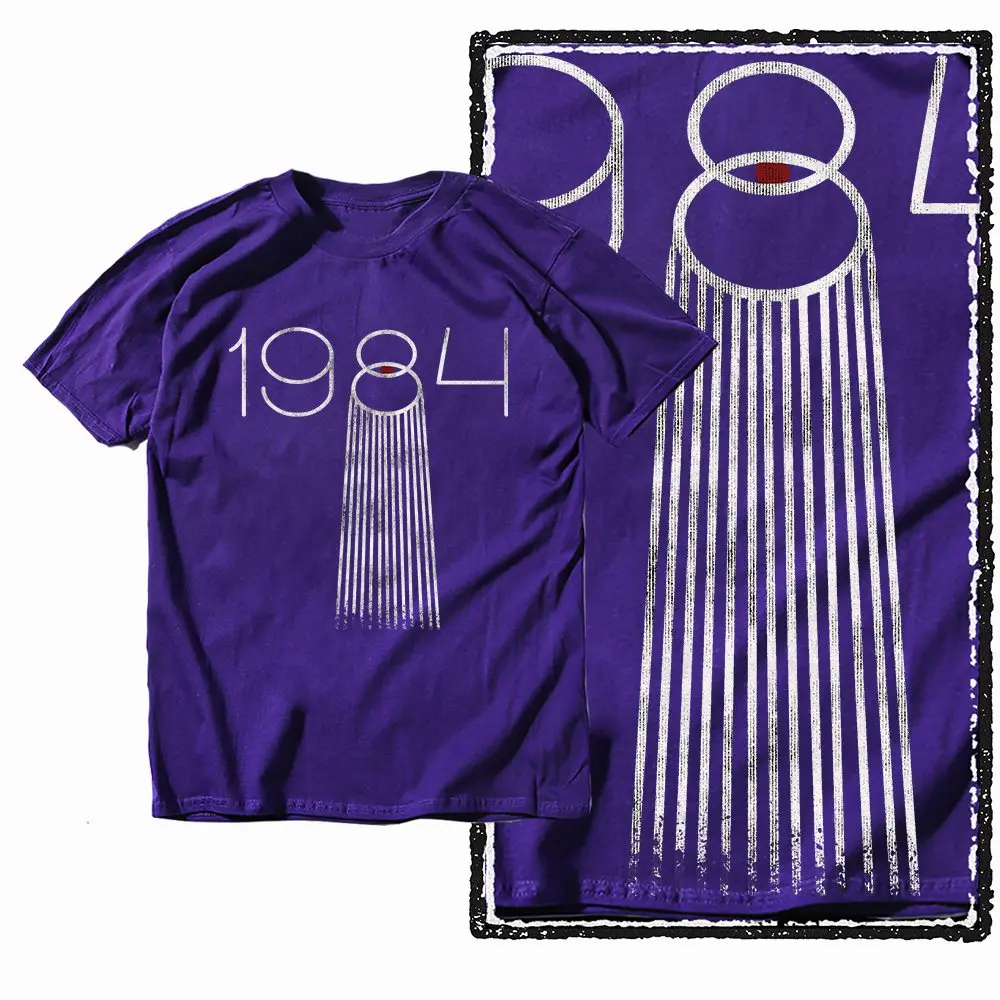 

G02 Фиолетовая хлопковая мужская футболка с рисунком 1984 г. | Уличная мужская футболка большого размера с круглым вырезом и винтажным принтом