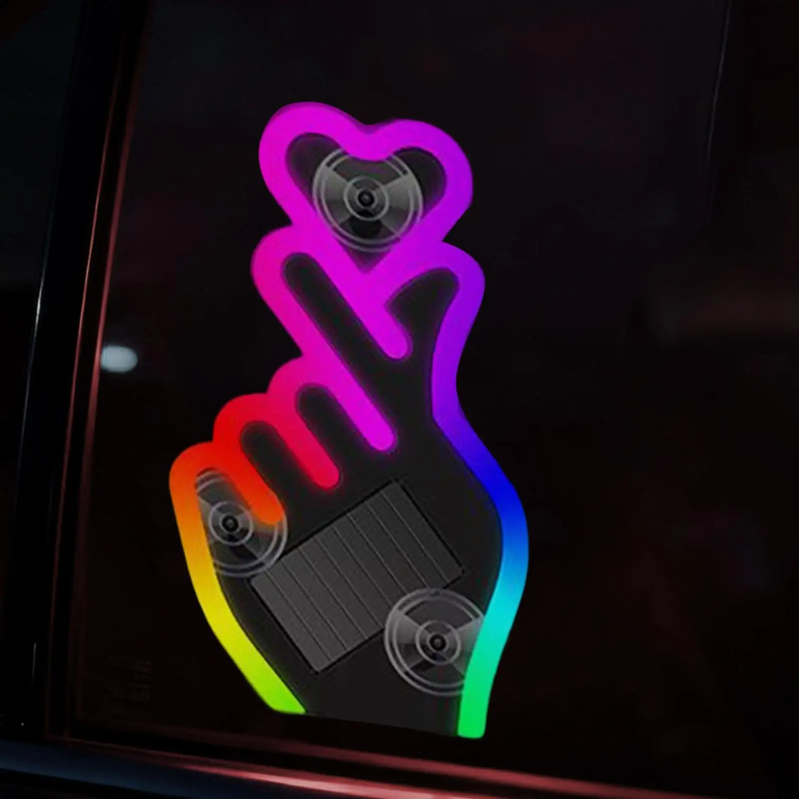 Solar Car LED Heart Light Gesture Control Ambient Light Wireless Suction Cup with Vibration Sensor Warning Lamp Interior Light
