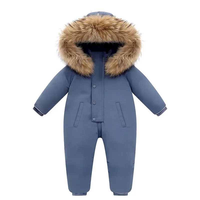 -30 Degree Russian Winter Kids Jumpsuit Waterproof Real Fur Children Winter Overalls 1-5 Years Infant Baby Boy Romper Snowsuit