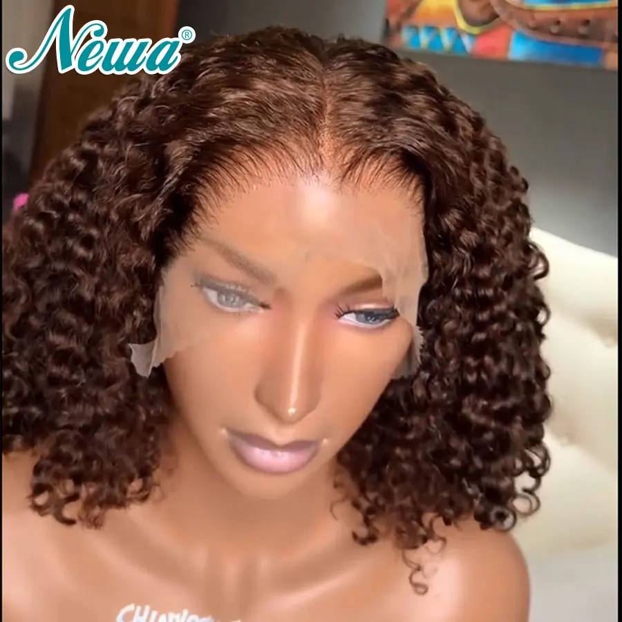 Newa شعر قصير مجعد بوب شعر مستعار لون الشعر البشري 13x4 HD الدانتيل الباروكة الأمامية قبل قطعها غلويليس 5x5 HD الدانتيل إغلاق شعر مستعار للنساء #3