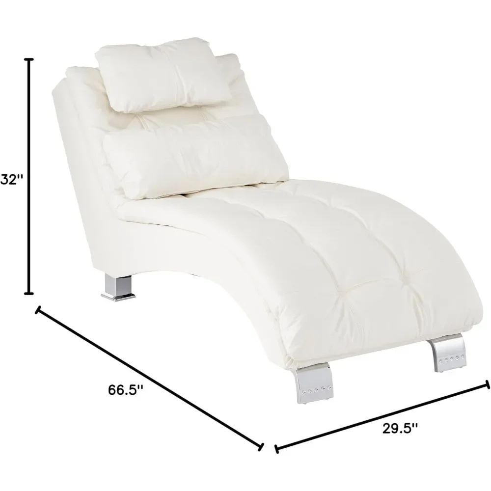 Chaise Lounge Furniture Chaise White Faux Leather Polyurethane Chrome Chaise Lounge