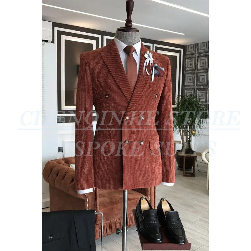 

Элегантный мужской костюм: шикарный двубортный пиджак с острыми лацканами, приталенный крой, высококачественная мужская одежда для свадьбы, комплект из 2 предметов (пиджак и брюки)