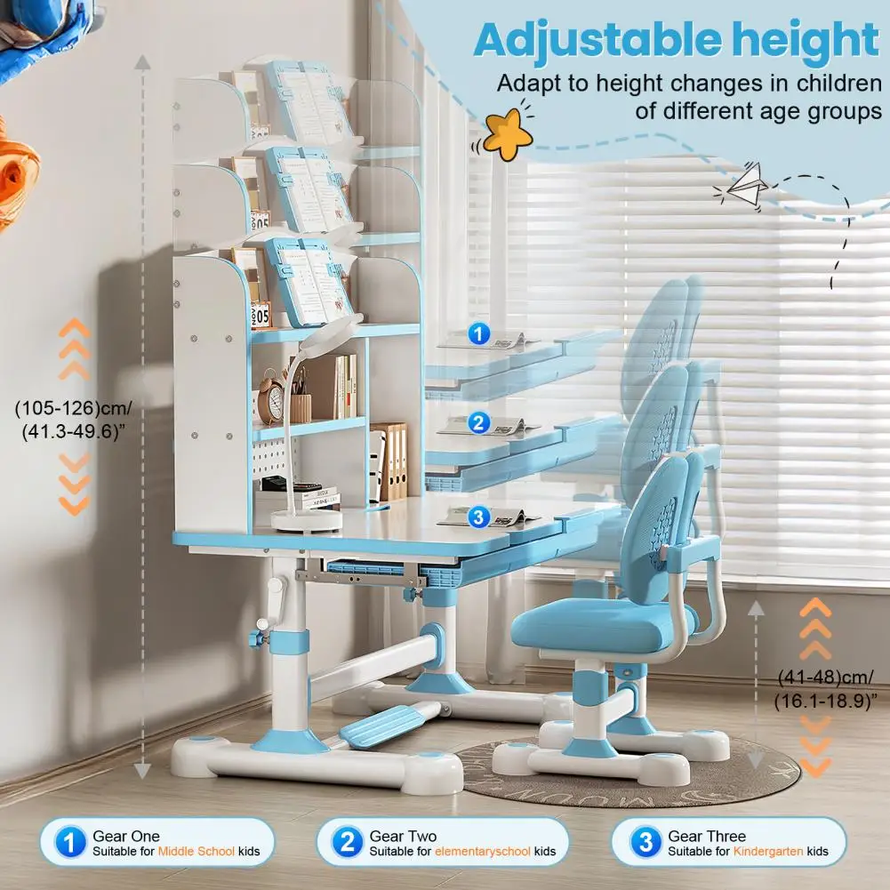 مجموعة مكتب وكرسي للدراسة لطاولة تعلم مريحة قابلة للتعديل لارتفاع الأطفال مع رف كتب كبير لسطح المكتب قابل للإمالة #4
