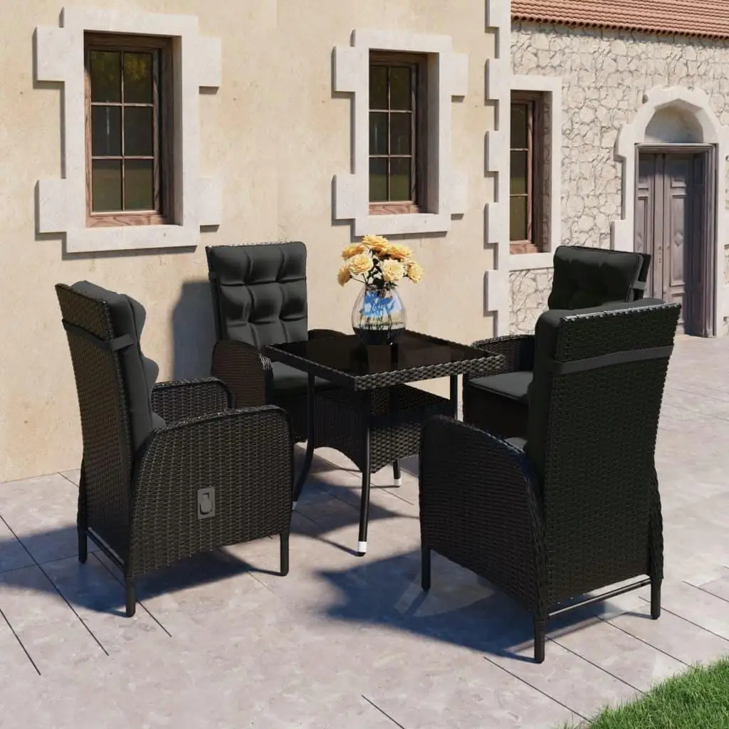 

Garden Dining Set Black Poly Rattan Steel Glass Polyester Fabric Outdoor Furniture Stylish Comfort for Patio and Balcony