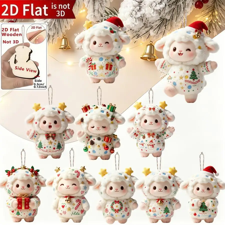 1/5/10/20/50/100pcs 2D Flat, Decorative Little Sheep Christmas Ornaments for Hanging, Wall Christmas Decorations, Christmas Tree