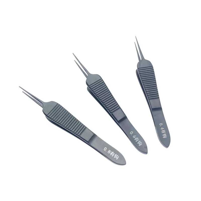 Ophthalmic Surgical Toothed Tissue Forceps: 0.4mm/0.6mm/0.8mm Stainless Steel with Black Handle