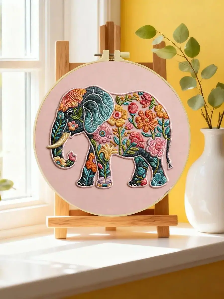 1 Stück 20X20CM/15X15CM 7,87/6,3 Zoll Tier - Elefant Stickerei Starter-Kit DIY-Kit DIY-Stickerei-Set Handarbeiten – Detail 6