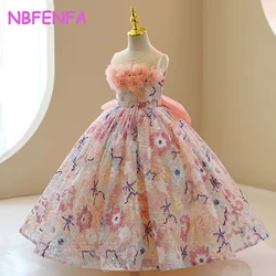 NBFENFA Mmulti Color Wedding Guest Party Dresses for Flower Girl 2023 Sleeveless Children  Birthday Princess Ball Gown Dress