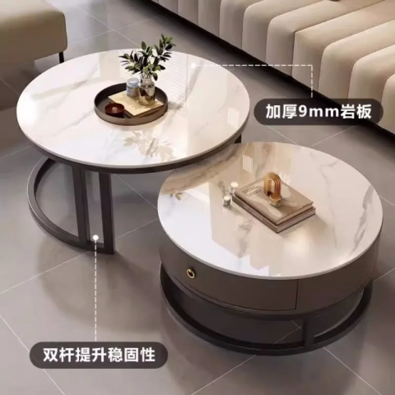 

Rock slab round coffee table living room home 2024 new small apartment minimalist light luxury high sense