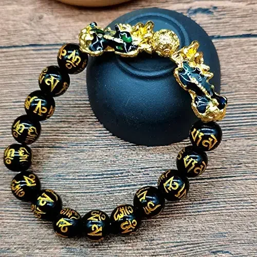 Black Obsidian Wealth Bracelet Color Changed Pi Xiu Bracelets Dragon Mantra Bead Bangle Attract Wealth Good Luck Men Women