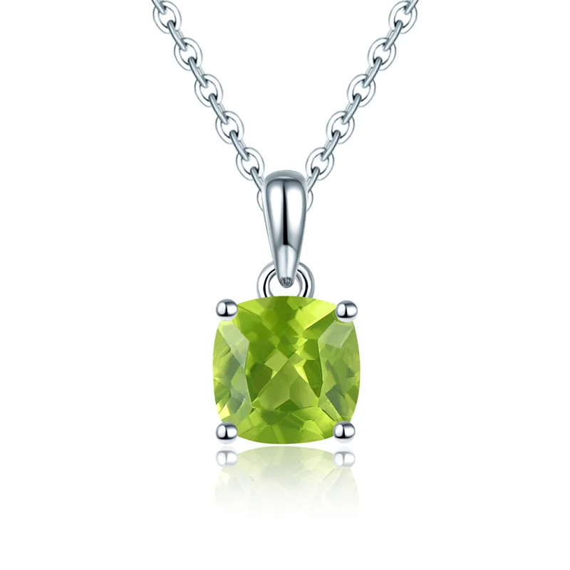 

Peridot Solid 925 Sliver Pendant Natural Green Gemstone Solid 925 Sterling Silver Chain Fine Simple Fashion Jewelry Gift