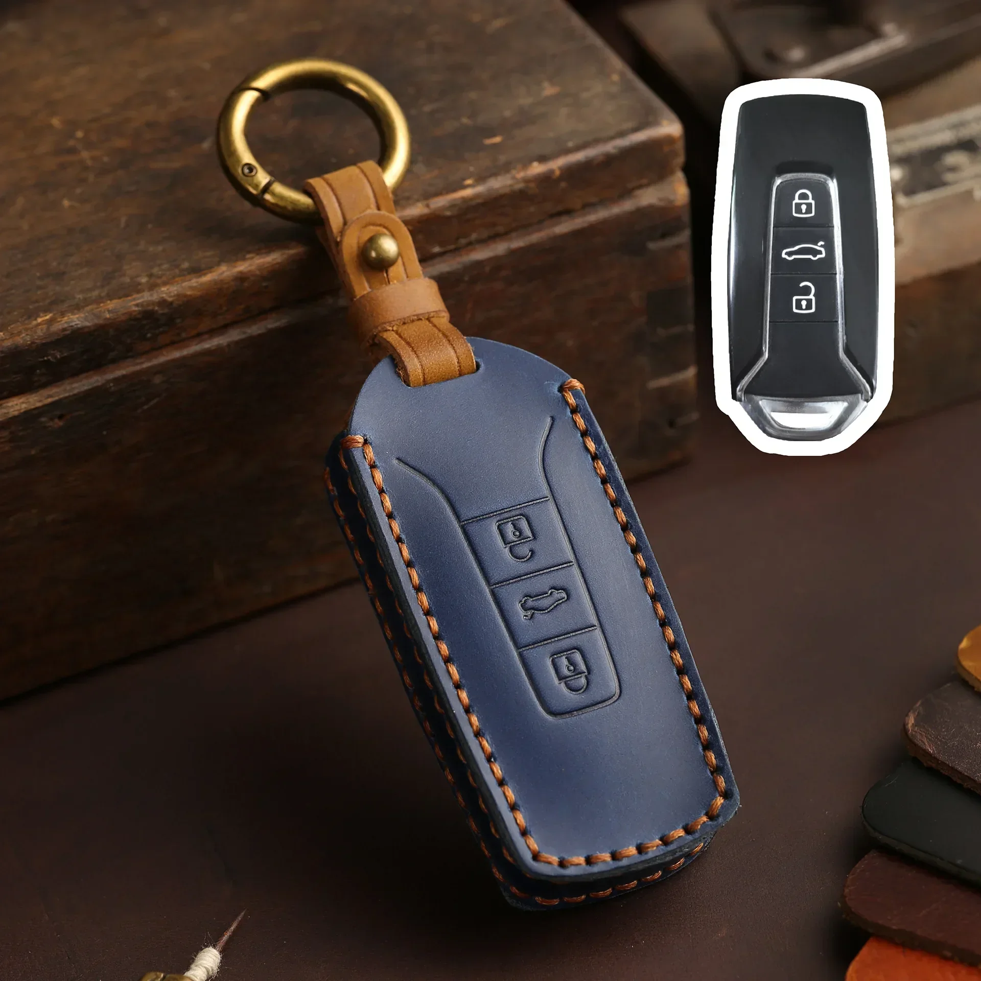 For Vw Volkswagen Touareg 2013 2014 2015 2016 2017 2018 2019 2020 2021 3 Bottons Leather Car Key Case Cover Shell Accessories