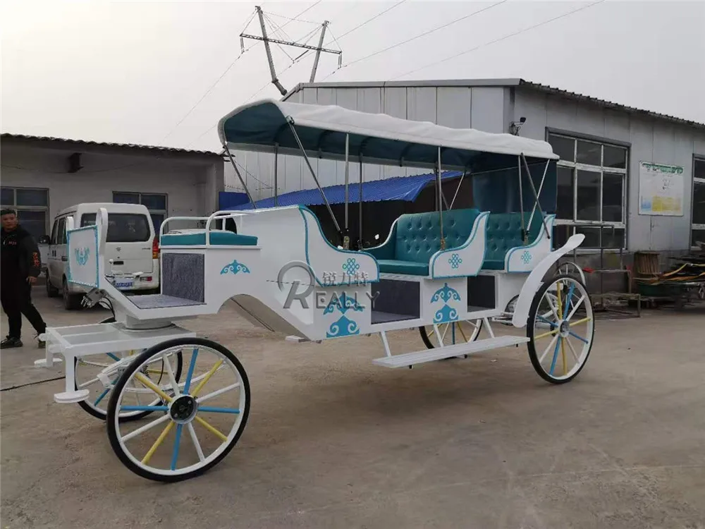 

Electric Horse Wedding Carriage 6 Person Three Tandem Benches Sightseeing Electric Horse Carriage Cart With Roof