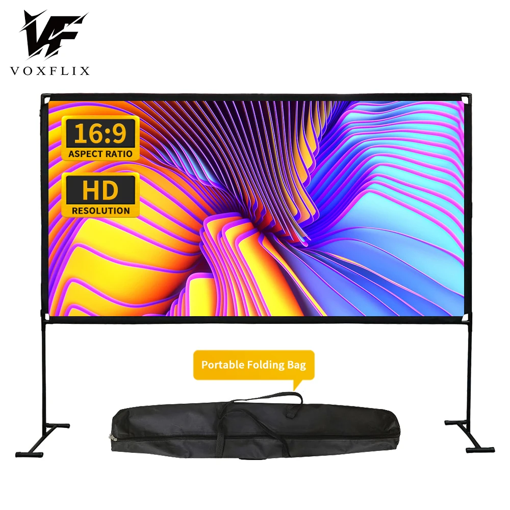 VOXFLIX  100/120 Inches High-density Portable Floor Stand Folding Soft Home Outdoor KTV School 3D 16:9 HD Projector Screen