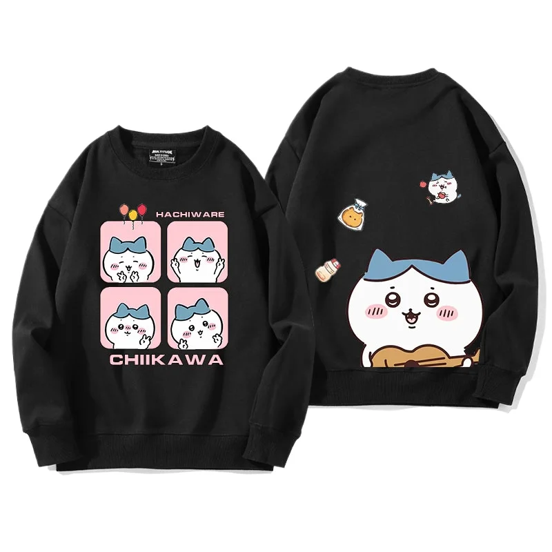 Unisex-Langarm-Kapuzenpullover, lässiges Sweatshirt mit lockerer Passform, Chiikawa-Süßer Aufdruck, bequem, gemütlich, trendig für den täglichen Gebrauch