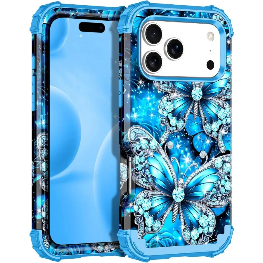 

Светящийся в темноте трехслойный сверхпрочный противоударный полный защитный прочный жесткий чехол-бампер из ПК + мягкий чехол из ТПУ для iPhone 17 Pro