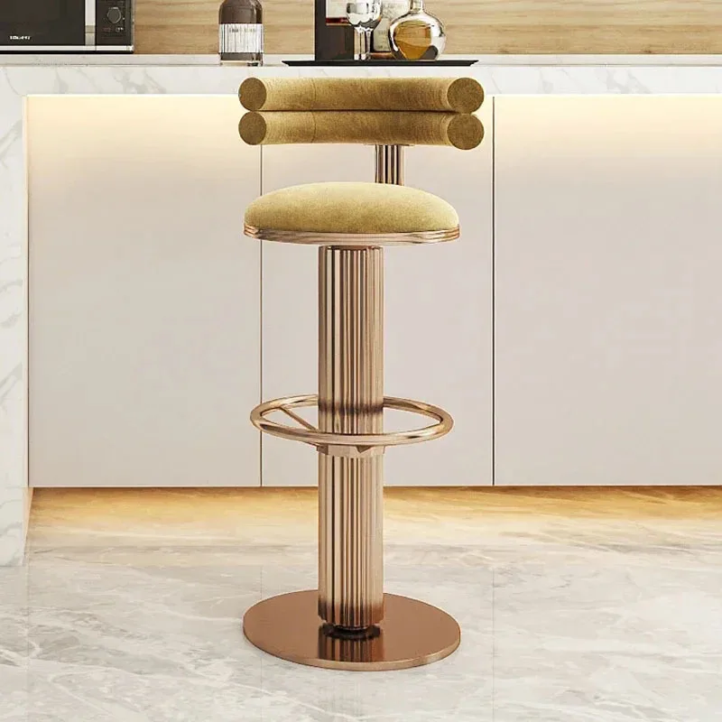 Bancos altos em aço inoxidável nórdico para cozinha Cadeiras de bar de luxo Nordic Light Cadeira giratória de metal Mobiliário moderno simples para café