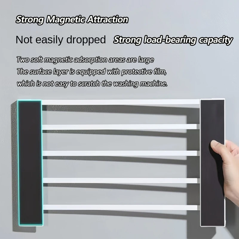 Magnetic Metal Washing Machine Side Shelf Space-saving Folding Clothes Rack No Punching Temporary Rack Simple Bathroom Shelf