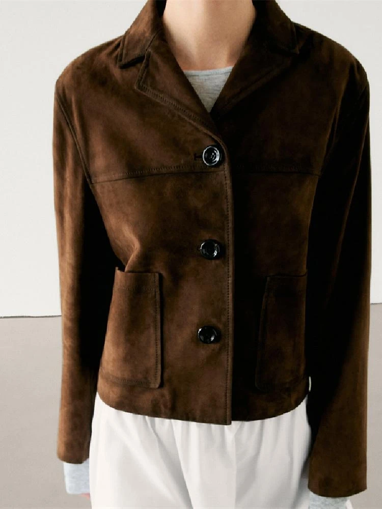 Bruin ort fluwelen leer Jaet Fem Faion Commute Sle Ele Quali bovenkleding Meral Brown Thousand Gold Wind