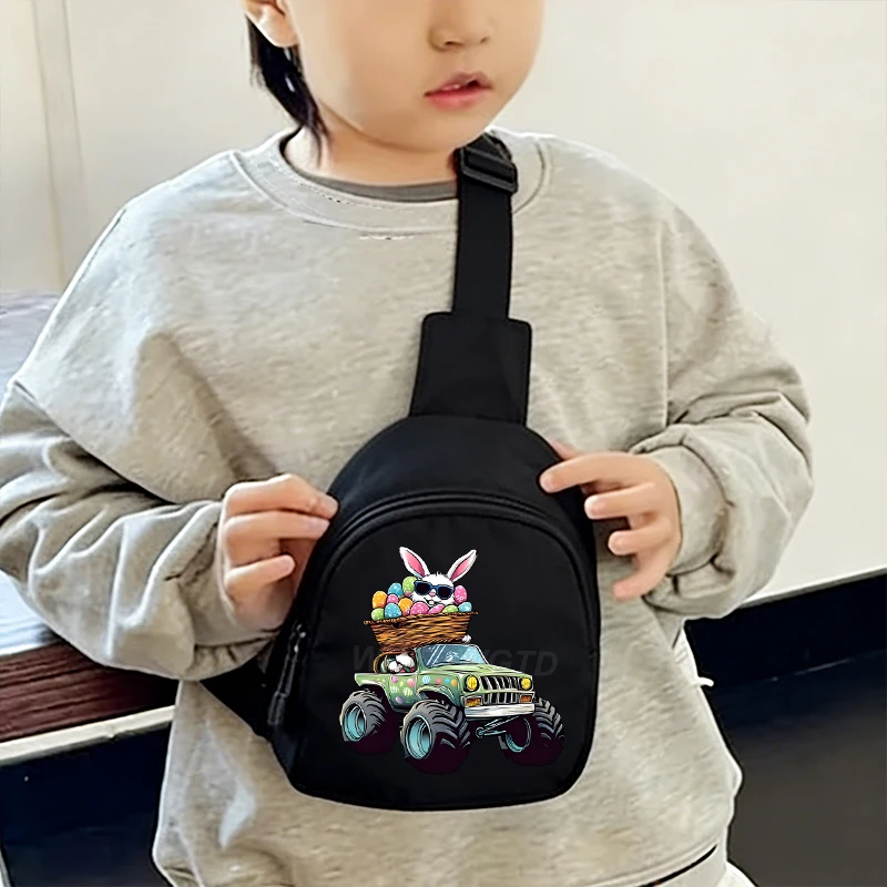 

Милая детская сумка через плечо с принтом кролика-грузовика, мини-сумка для хранения, мультяшная сумка-бананка с пасхальным кроликом для мальчиков и девочек
