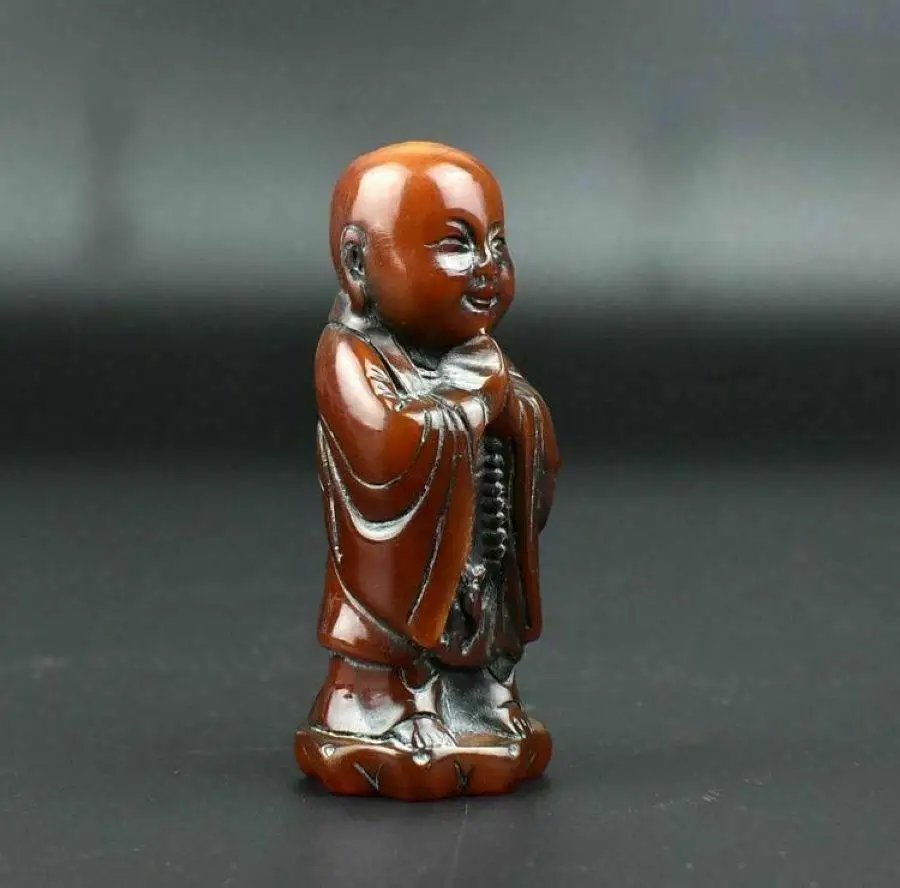 TIBETAN BUDDHISM RARE OX HORN CARVED KSITIGARBHA MONK STATUE CHINESE  Collectible