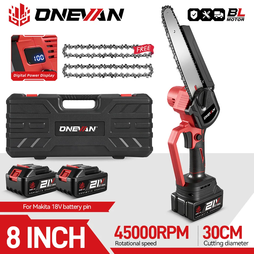 ONEVAN 8 pouces tronçonneuse électrique sans brosse 4500W scie électrique sans fil outil de travail du bois Rechargeable pour Makita 18V batterie broche