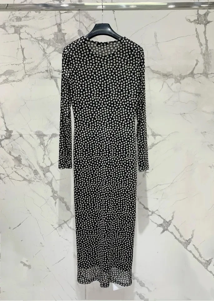 2024 Spring Fashion New Women Dots Prints Long Sleeve Slim Luxury Dress for Ladies