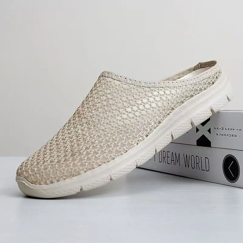 

Men Big Size Baotou Mesh Hollow Out Half Slippers Summer Soft Sole Non Slip Lightweight Breathable Lovers Casual Sports Slippers