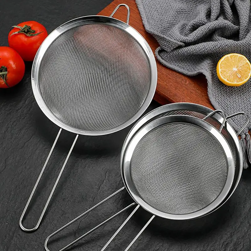 Set of 3 Fine Mesh Strainer Stainless Steel Fine Skimmer Food Strainer with Long Handle Kitchen Tool