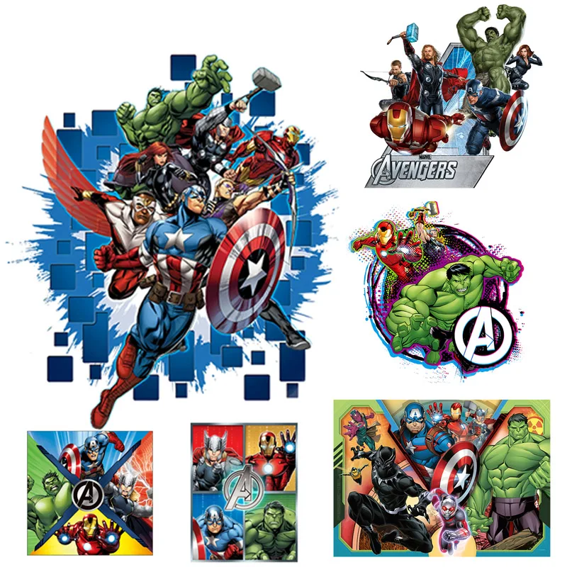 Marvel Hulk Iron Man Ironing Patches Transfer Stickers for Clothing Superhero Heat Transfer Patch on Men Hoodies Applique Gift