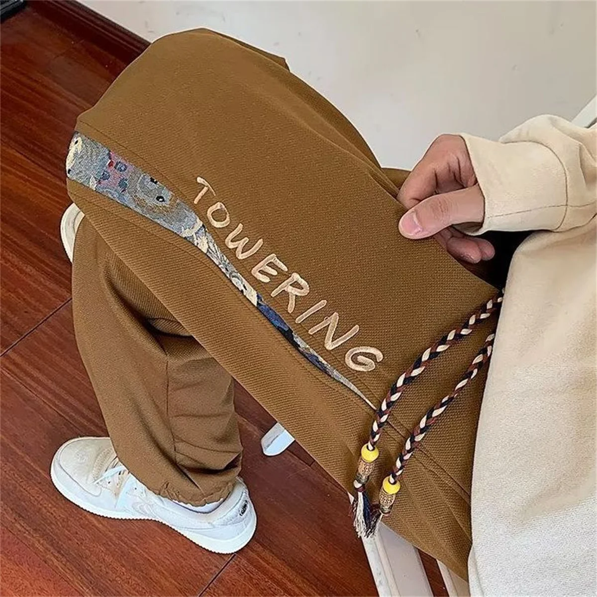 Cute Bear Spring Summer Men Casual Cargo Pants Pockets Black Loose Out Door Elasticity Sports Oversize High Street Pants