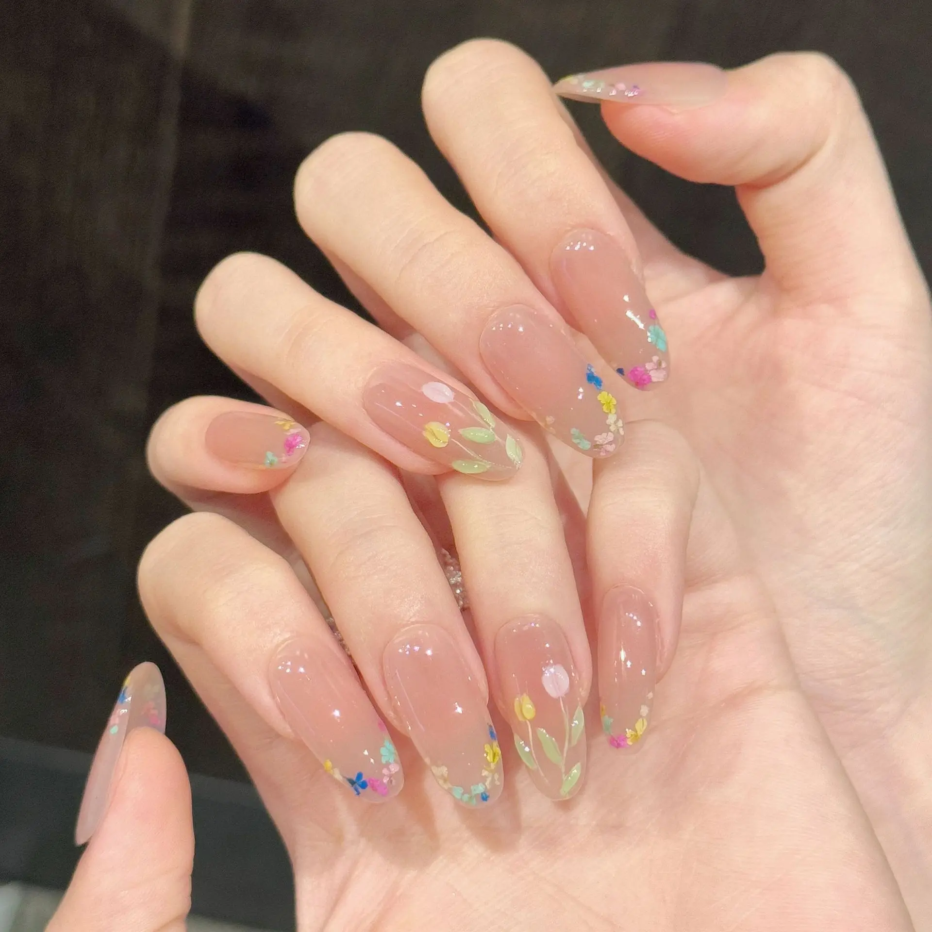 10PCS Medium Oval Handmade Press On Nails,Transparent Nude Color Effect,Suitable For Festivals Parties And Daily Wear.