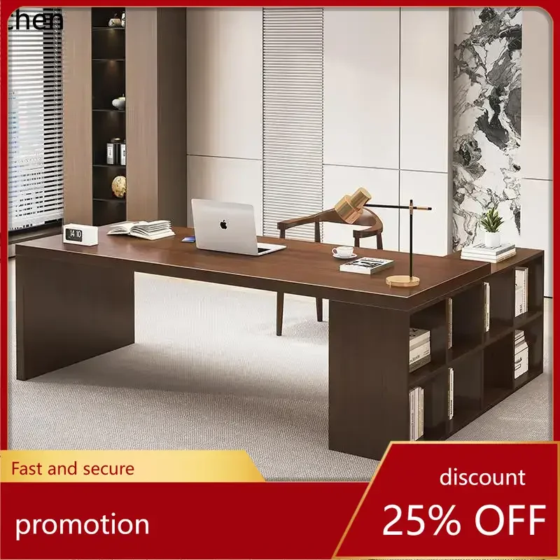 

HT office desk and chair combination solid wood boss table simple modern large desk president computer fashion