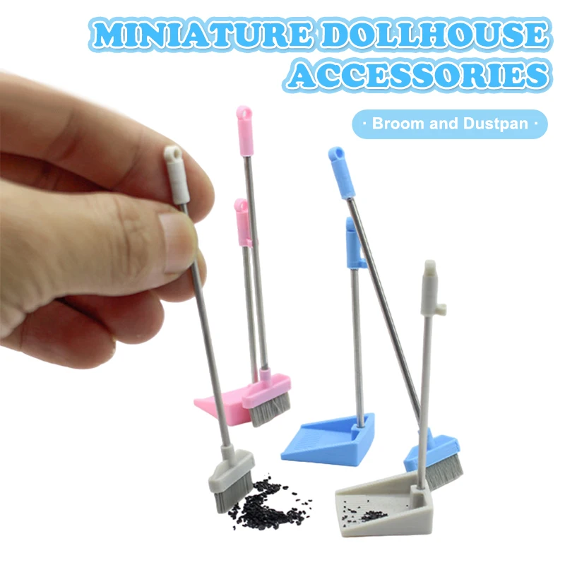 1:12 Dollhouse Miniature Cute Broom Dustpan Kit Doll Home Cleaning Tools Decor Toy Micro Life Scene Decoration Props