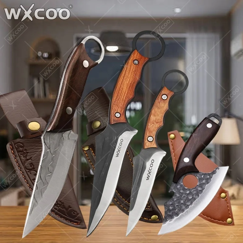 WXCOO Hand Forged Knife Boning Kitchen Accessories Meat Cleaver with Wooden Handle Stainless Steel Cover for Use in Kitchen