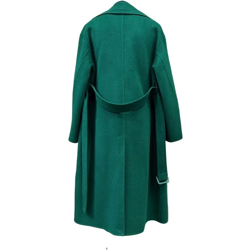 Top quality Double-sided cashmere 98% cashmere Emerald green trench coat retro style  coats for women 2023  luxuy coat 