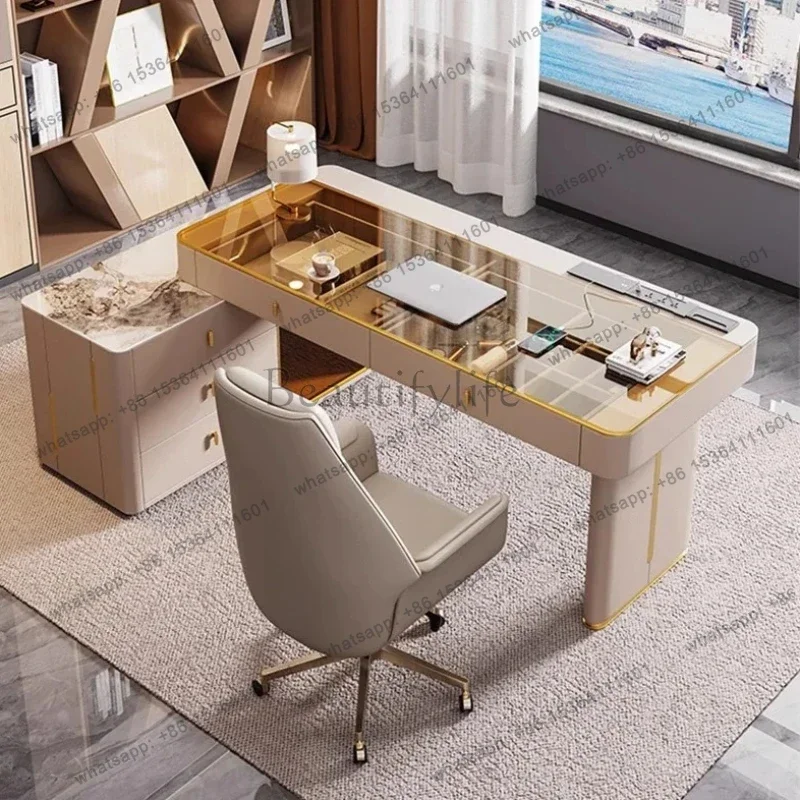 With Drawers Storage Executive Desk Shelves Strong Modern Luxury Office Desks Computer Desktop Mesa