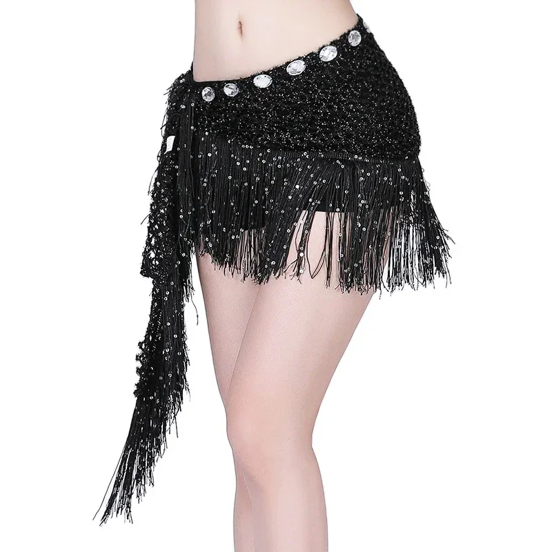 ผู้หญิงเต้นรําผ้าพันคอสะโพกเลื่อมพู่สาว Belly Dance เข็มขัดเพชรตาข่ายเอวกระโปรง Bling ฝึกเต้นรําเครื่องแต่งกาย