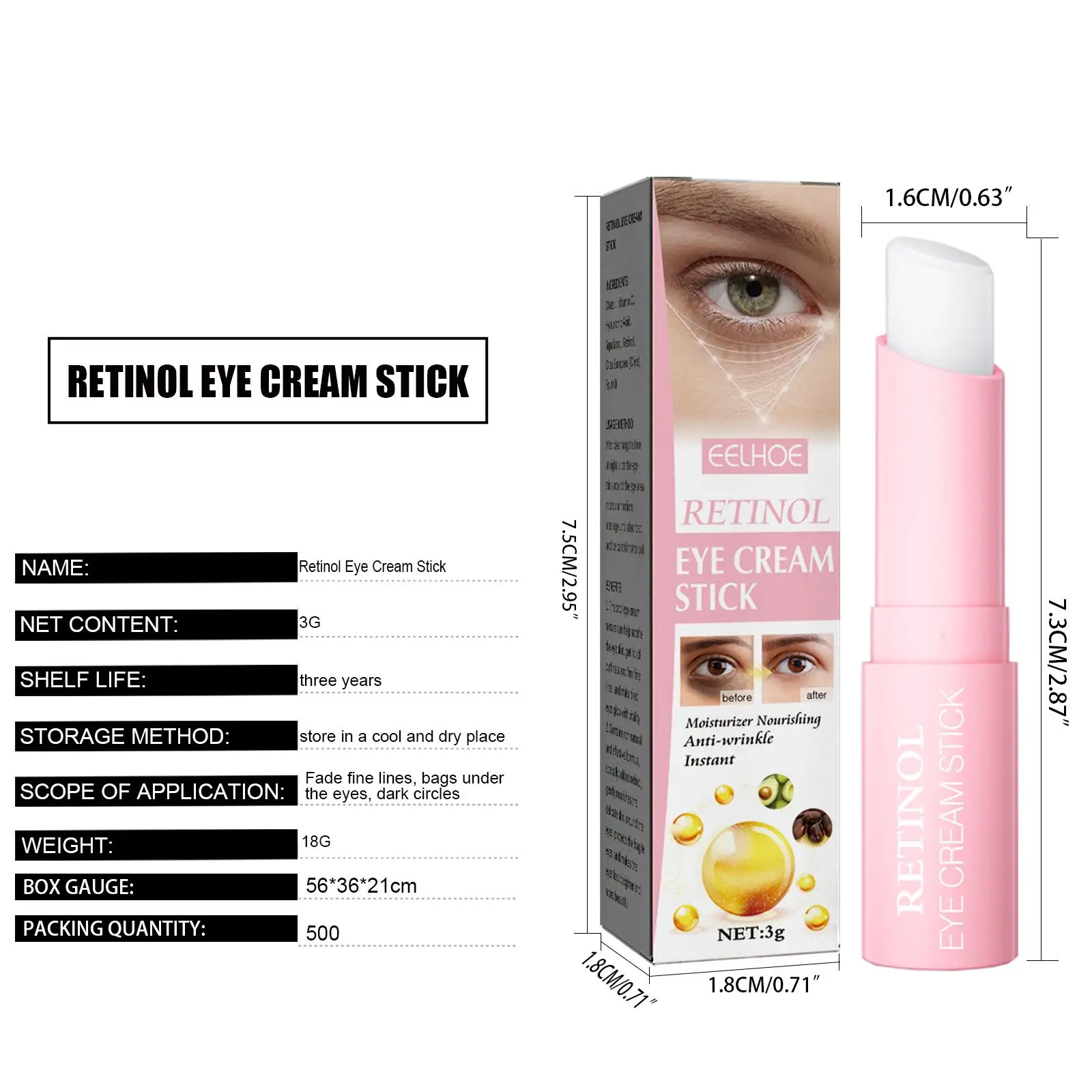 3x Eelhoe Anti-Falten-Augen creme Retinol Anti-Schwellungen entfernen Augenringe Augen taschen Stick verblassen feine Linie Bleaching feuchtigkeit spendend