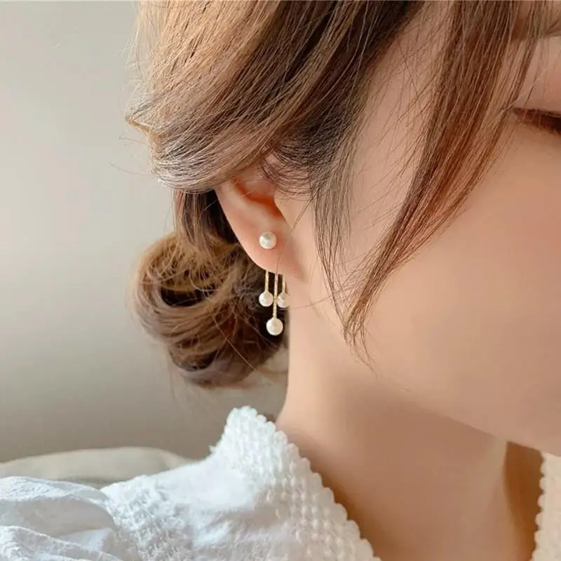 925 Silver Needle Korean Fashion Tassel Pearl Earrings For Women Jewelry 2024 Trending New Vintage Women\'s Pearl Drop Earrings