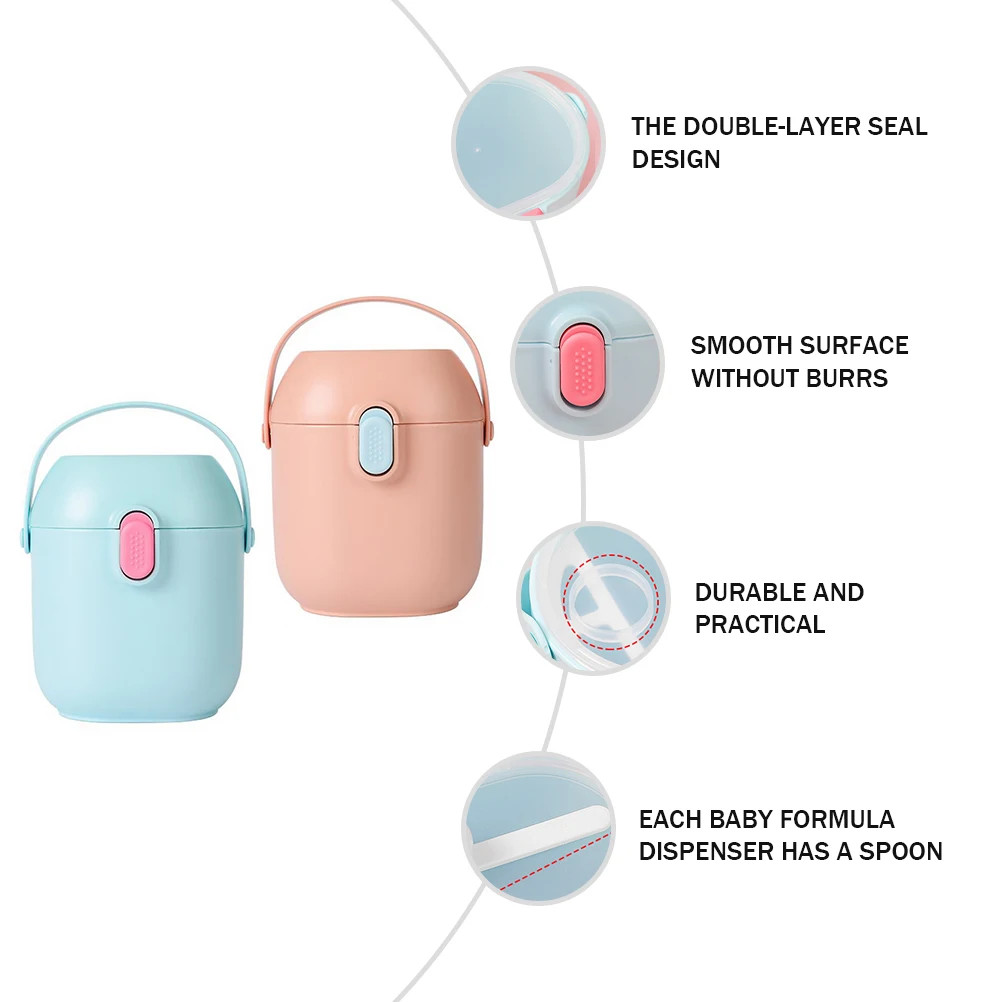 

2 Set Formula Dispensers High Capacity Portable Milk Powder Case Sealed Box for Ergonomic Handle Blue Pink Color