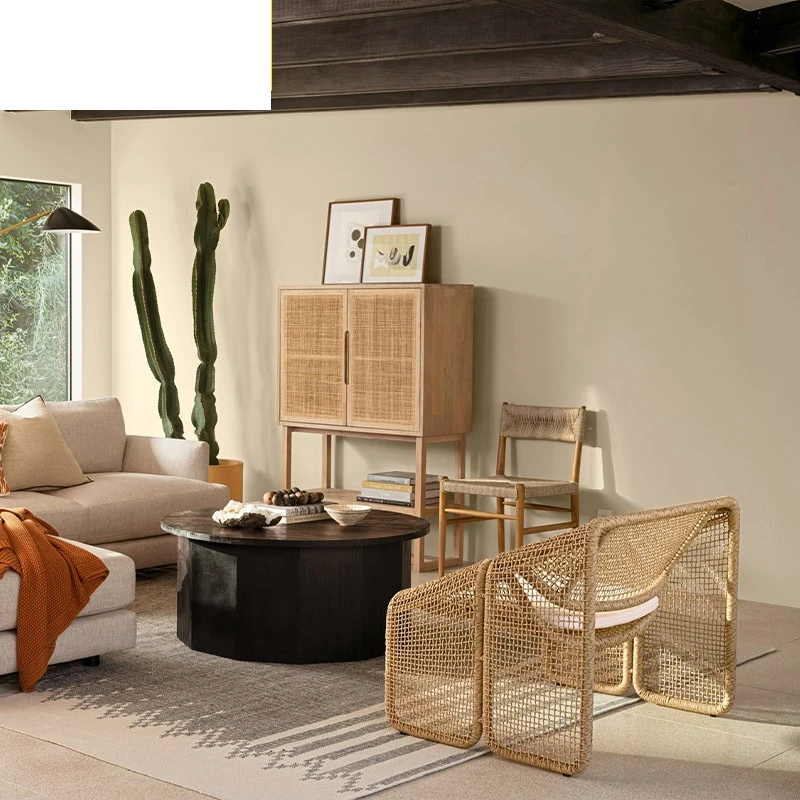 Nordic outdoor sofa twisted rope rattan leisure courtyard designer waterproof lazy balcony recliner model room furniture