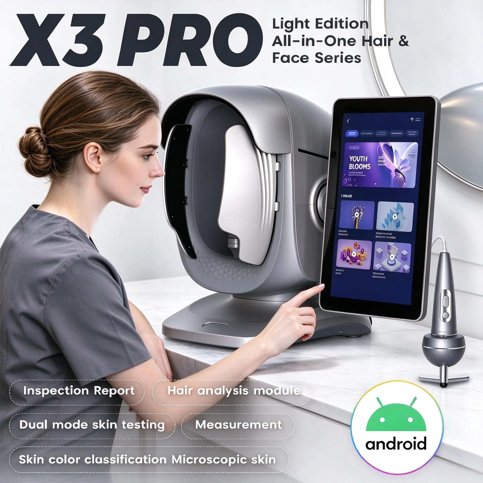 X3 Pro AI 3D Facial Skin Scanner 15.6 Inch 8 Spectrum Skin Scalp Detector Salon Skin Analysis Machine